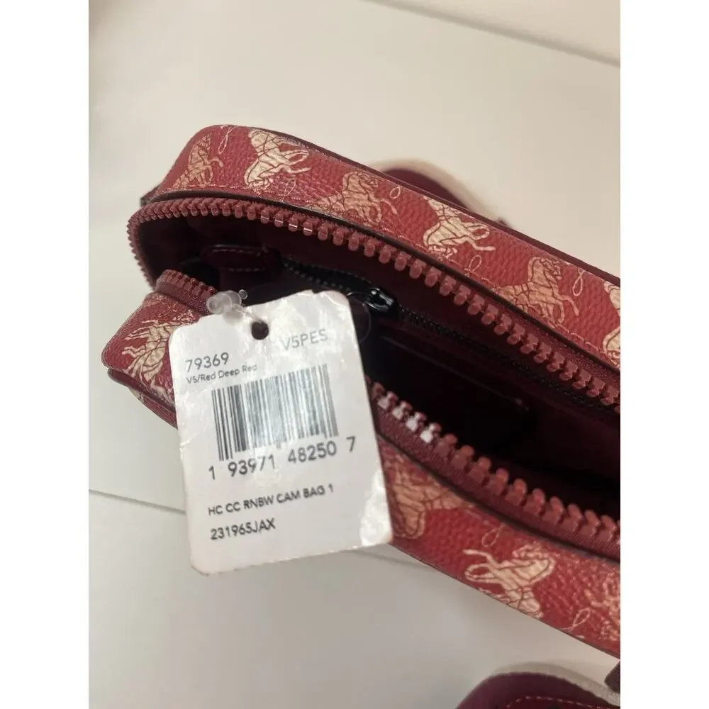 COACH Red Camera Mini Bag 16 Horse Carriage Rainbow Crossbody NWT $336 Sm. Flaw